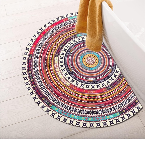 Boho Half Round Super Absorbent Thin Rubber Non-slip Bottom Shower🛁Rug - Picture 7 of 10